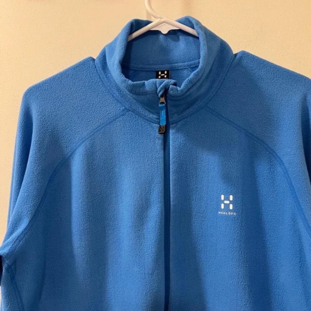 Haglofs Astro Mens Blue Full Zip Fleece Sweater Mock Neck Sportswear Size Large